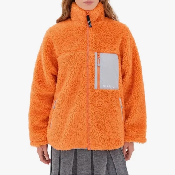 Sandy Liang Jackets & Blazers - sandy Liang Orange Fleece Jacket with Gray Accents, excellent condition, Worn 1x